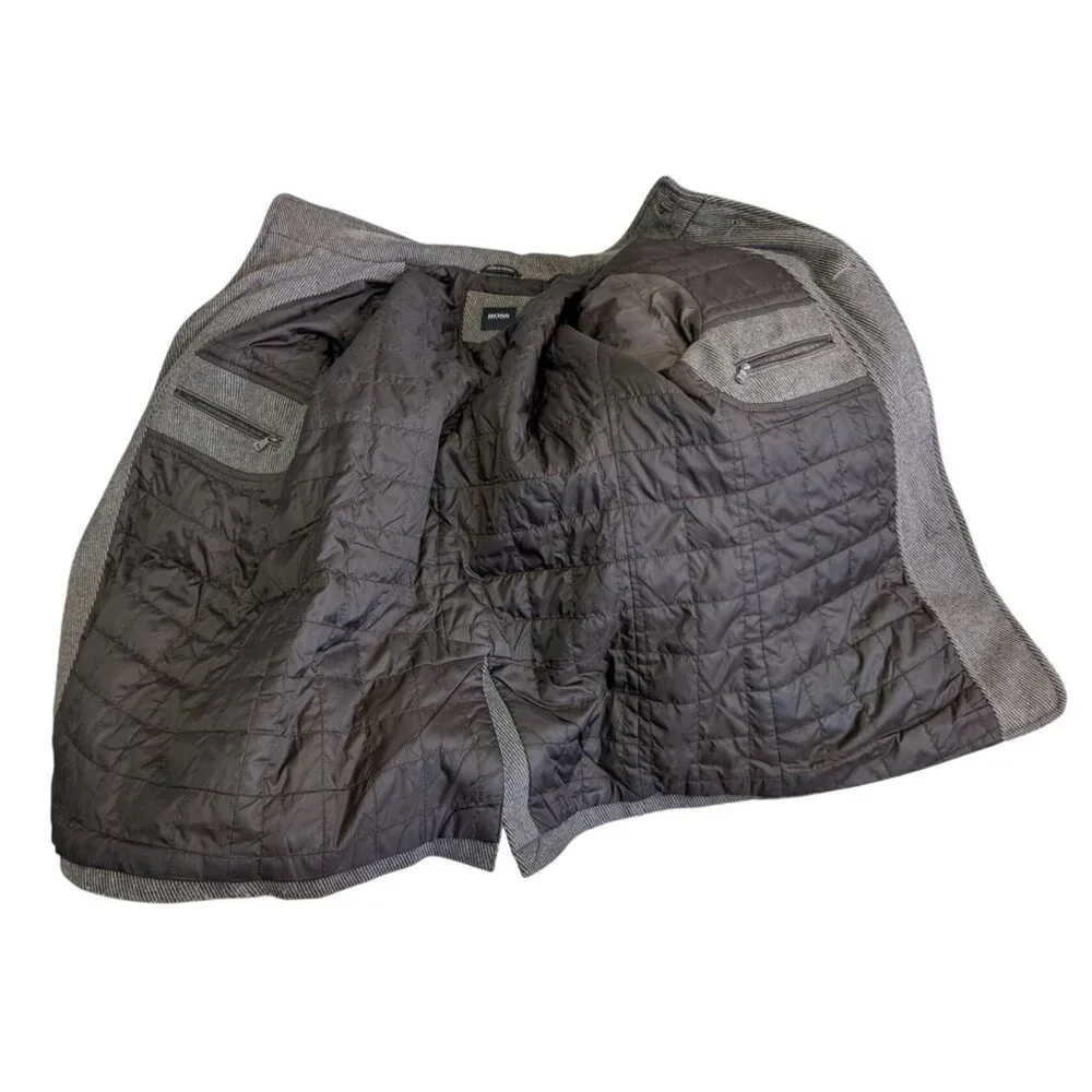 Hugo Boss Mens 44R Colbert Wool Blend Field Jacket Grey Tweed Epaulets - Picture 11 of 13